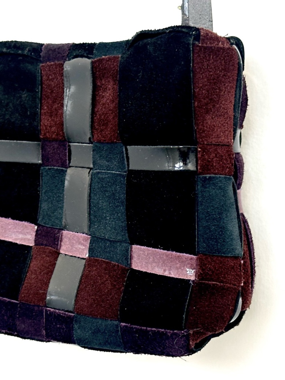 Francesco Biasia Woven Leather Patchwork Shoulder Bag in Black, Purple & Blue - Picture 3 of 11